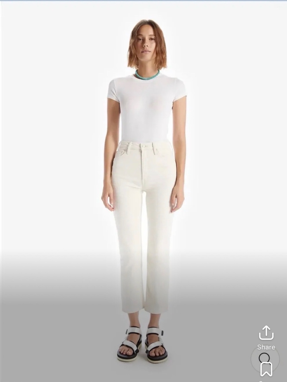 MOTHER Cream High-Rise Ankle Crop Jeans